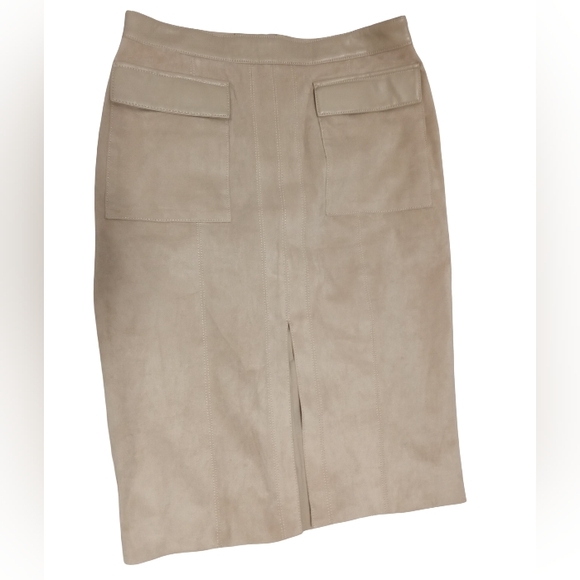 Mauve Women's Faux Suede High Waist Pencil Skirt Front Slit Flap Pocket Detail - Picture 1 of 9